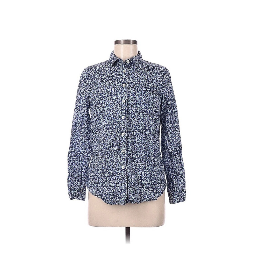 Talbots Ink Blue Floral Long Sleeve Button Down Shirt 8 Petite